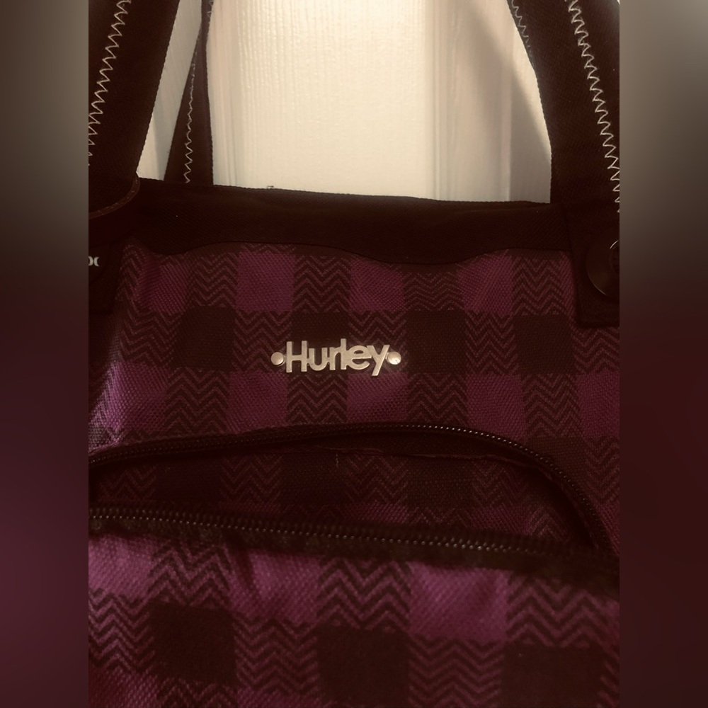 Vintage Hurley Purple Plaid Tote with Front Zip Pocket 90s - Picture 3 of 10